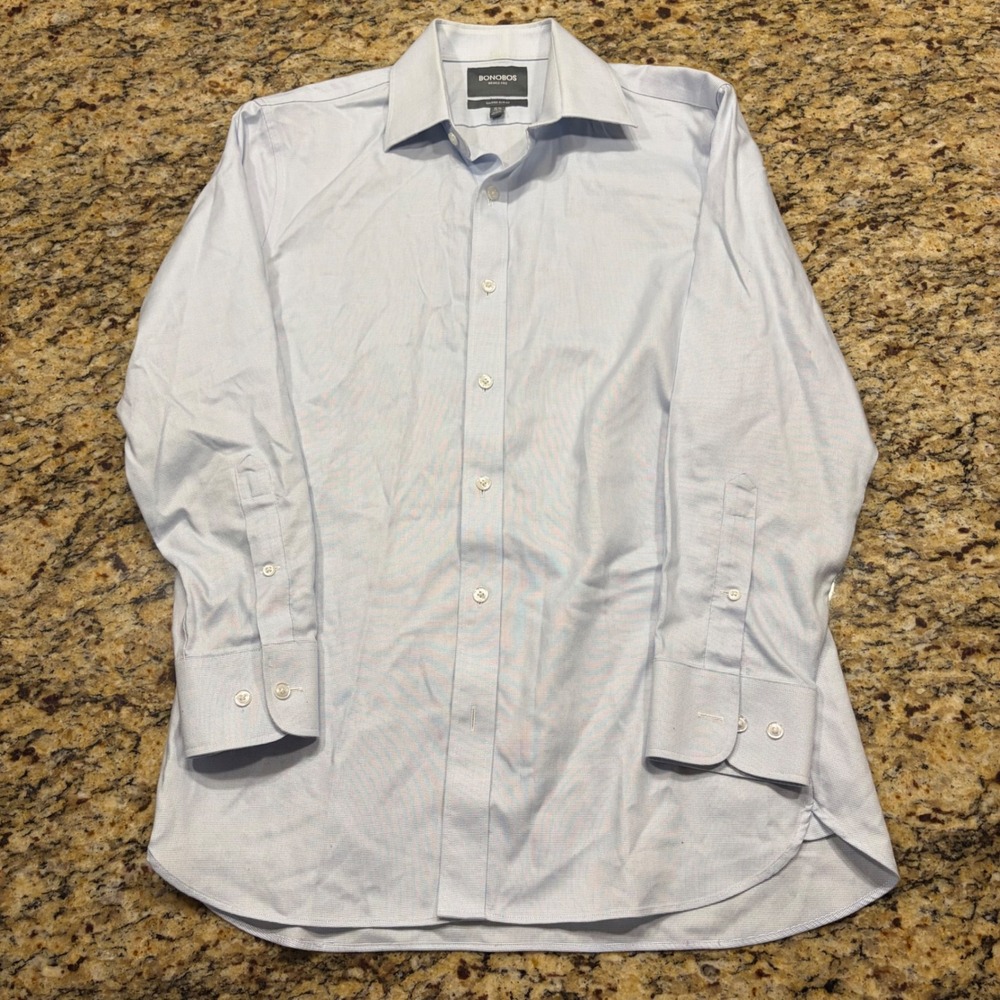 Bonobos Wrinkle-Free Dress Shirt Mens 15.5 32 Tailored Slim Fit Blue Check ws